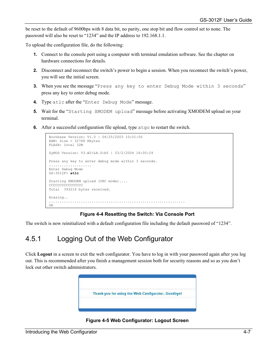 Logging out of the web configurator, 1 logging out of the web configurator | ZyXEL Communications ZyXEL Dimension GS-3012F User Manual | Page 55 / 237