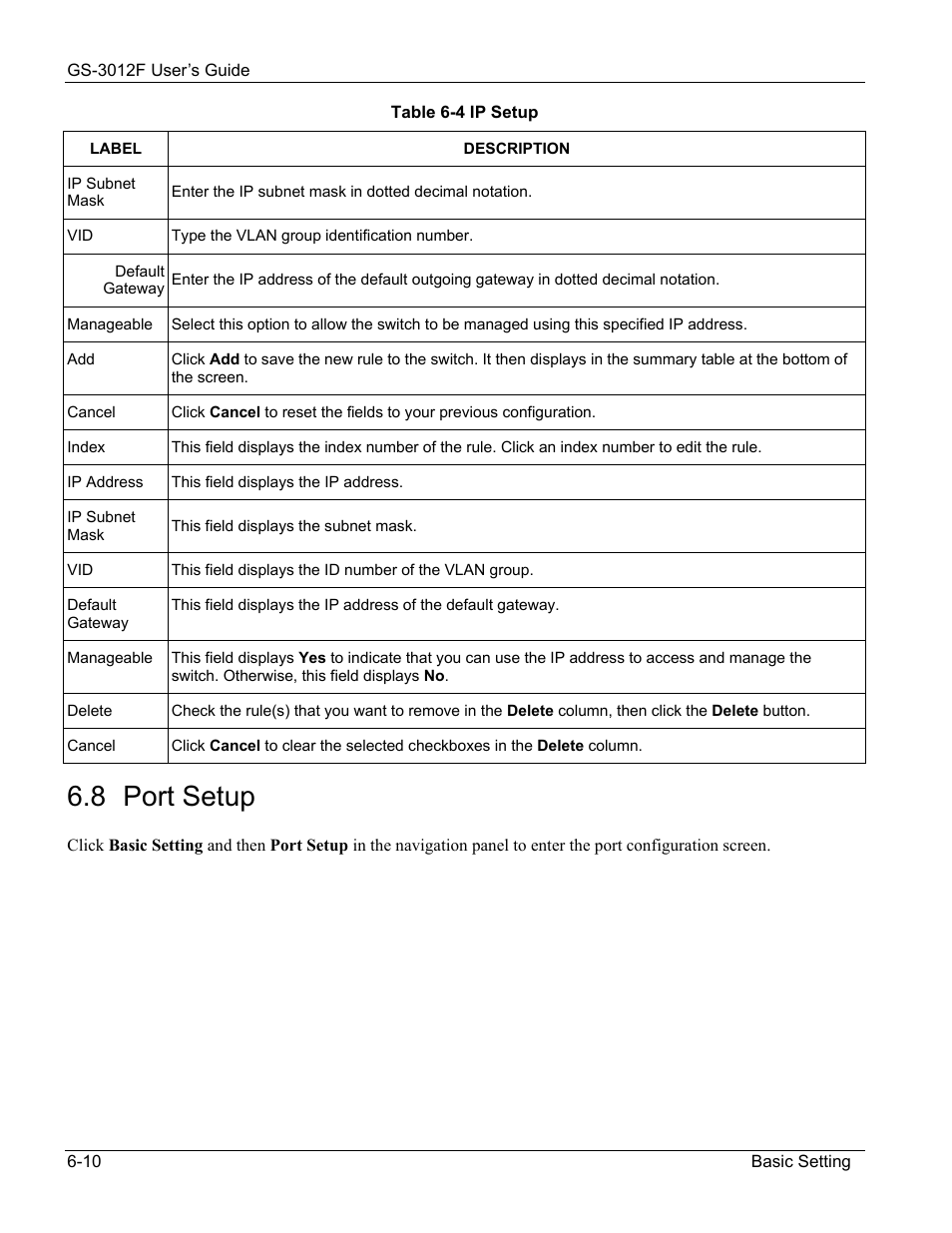8 port setup | ZyXEL Communications ZyXEL Dimension GS-3012F User Manual | Page 72 / 237