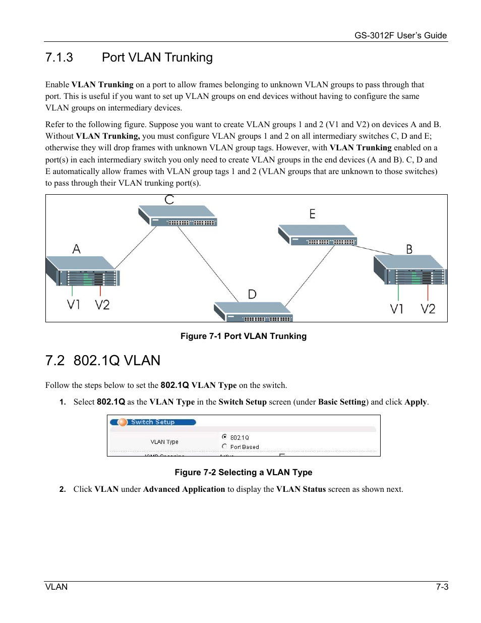 Port vlan trunking, 3 port vlan trunking | ZyXEL Communications ZyXEL Dimension GS-3012F User Manual | Page 79 / 237