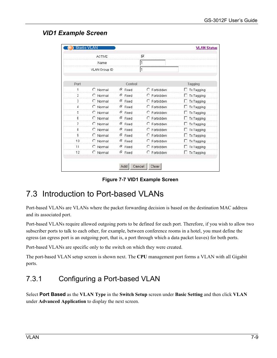 Configuring a port-based vlan, 3 introduction to port-based vlans, 1 configuring a port-based vlan | ZyXEL Communications ZyXEL Dimension GS-3012F User Manual | Page 85 / 237