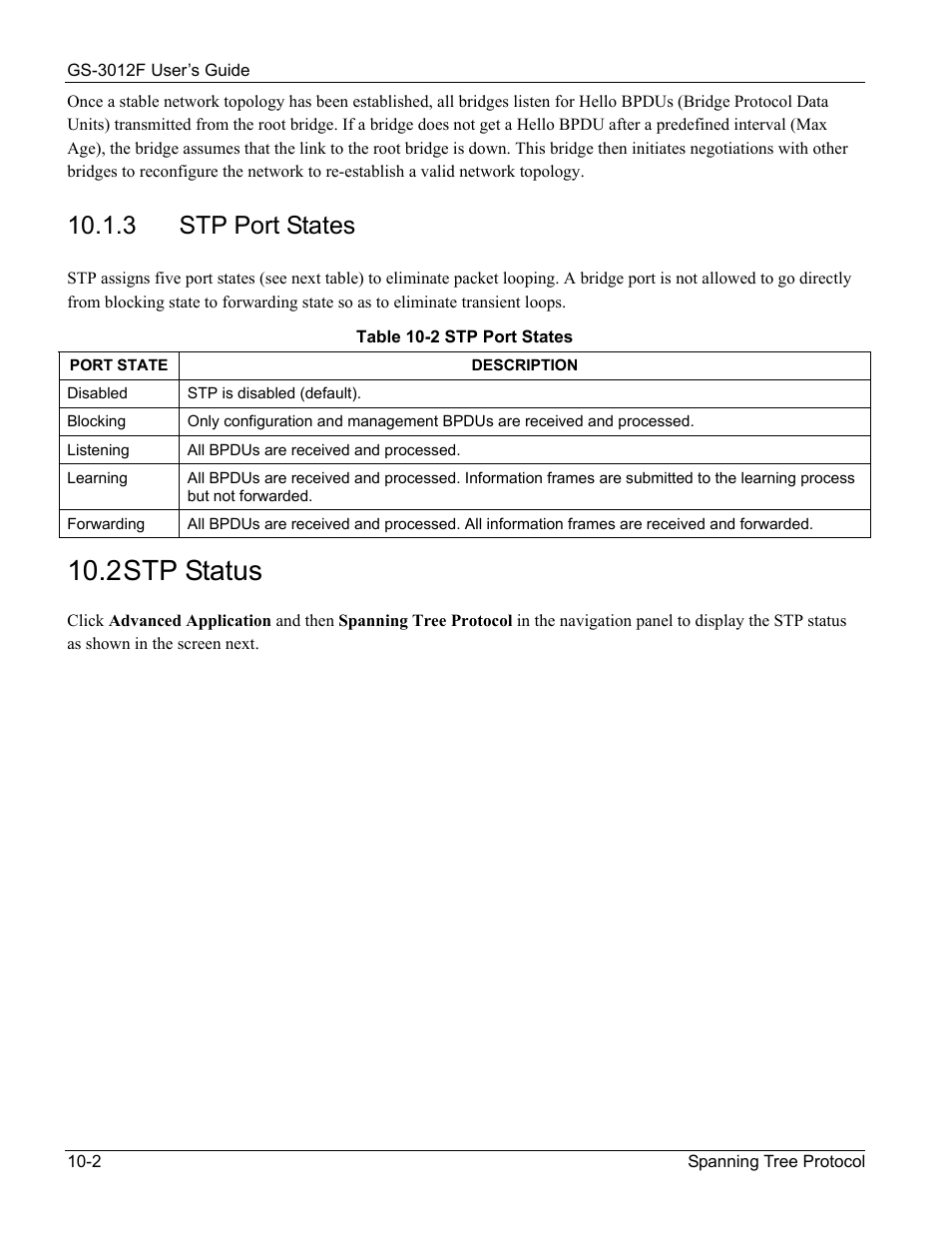 Stp port states, 2 stp status, 3 stp port states | ZyXEL Communications ZyXEL Dimension GS-3012F User Manual | Page 96 / 237