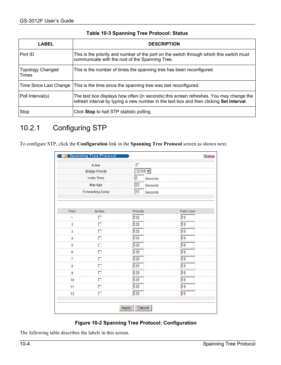 Configuring stp, 1 configuring stp | ZyXEL Communications ZyXEL Dimension GS-3012F User Manual | Page 98 / 237