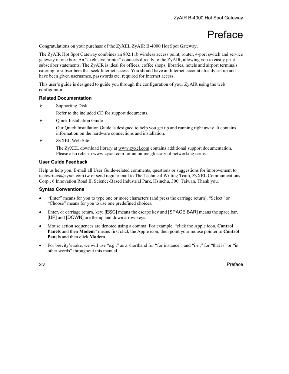 Preface | ZyXEL Communications ZyXEL ZyAIR B-4000 User Manual | Page 14 / 161
