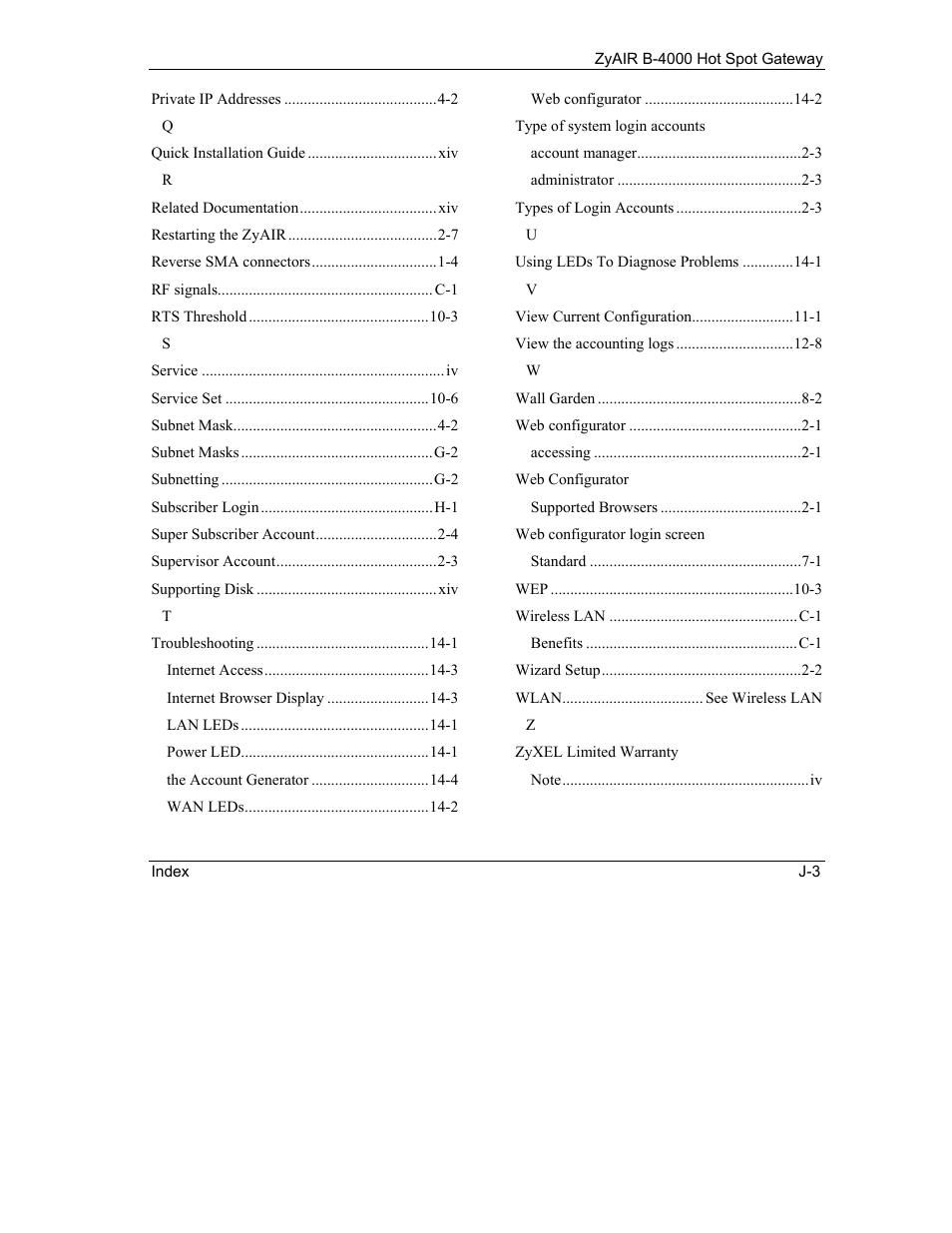 ZyXEL Communications ZyXEL ZyAIR B-4000 User Manual | Page 161 / 161