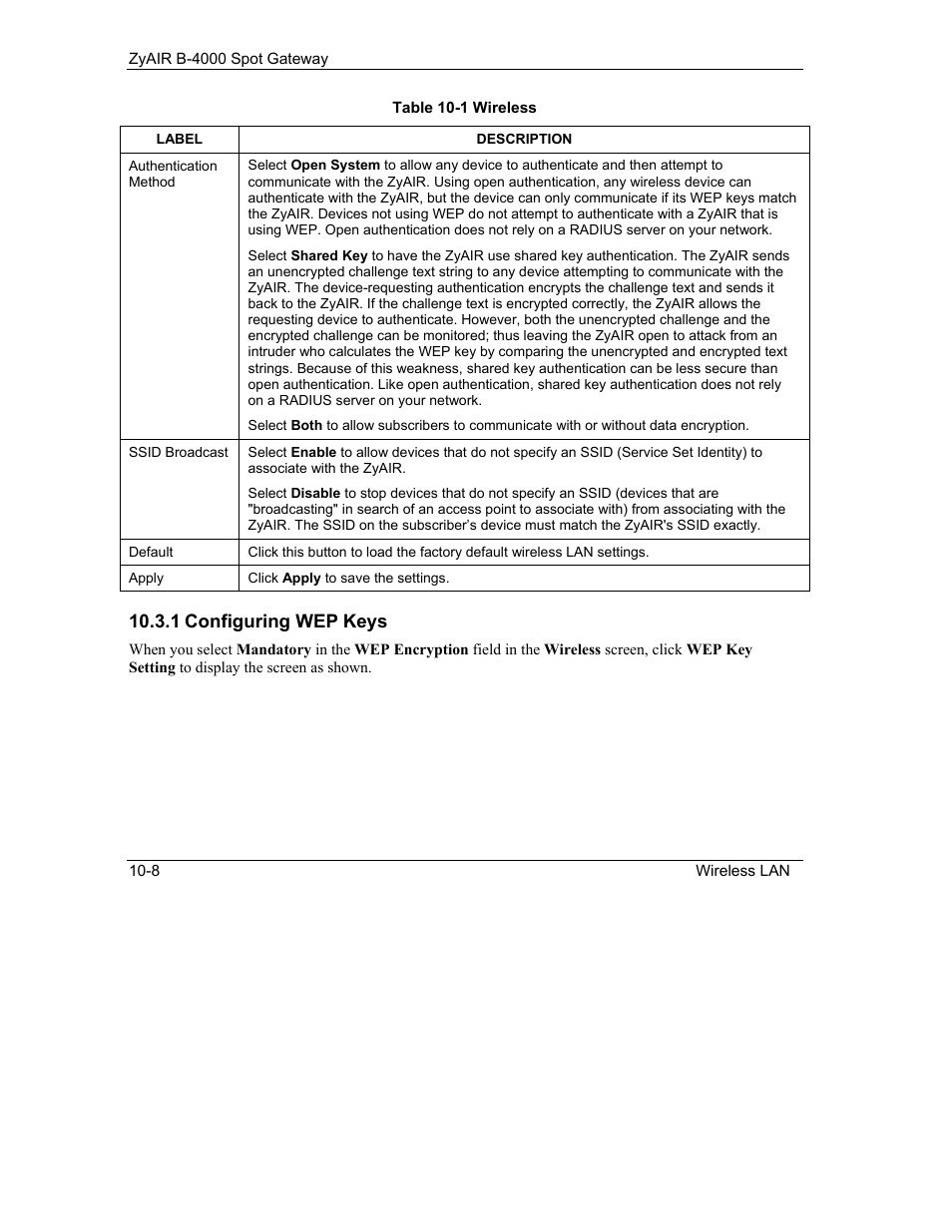 1 configuring wep keys | ZyXEL Communications ZyXEL ZyAIR B-4000 User Manual | Page 80 / 161