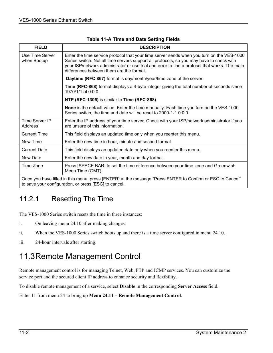 3 remote management control, 1 resetting the time | ZyXEL Communications VES-1000 User Manual | Page 100 / 155