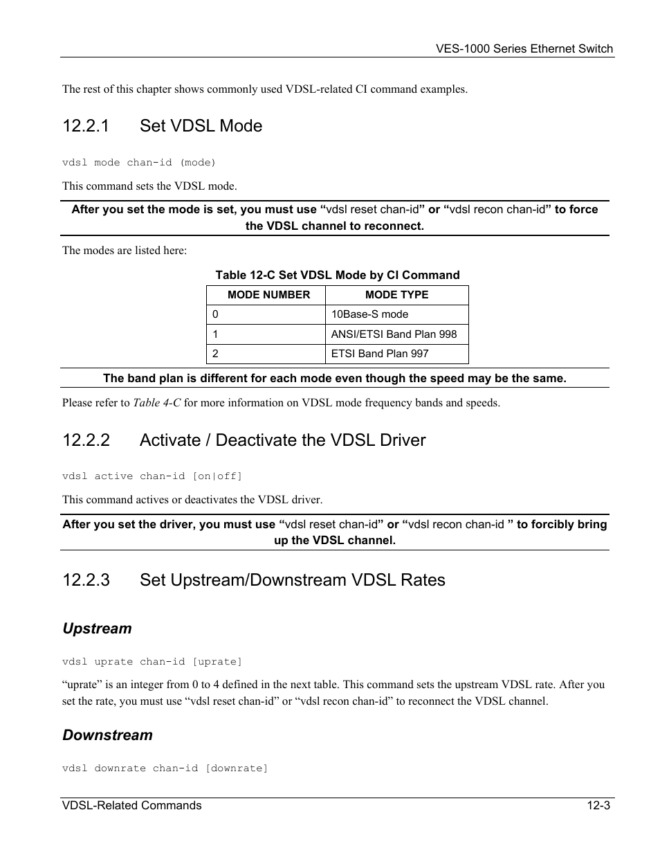1 set vdsl mode, 2 activate / deactivate the vdsl driver, 3 set upstream/downstream vdsl rates | ZyXEL Communications VES-1000 User Manual | Page 111 / 155