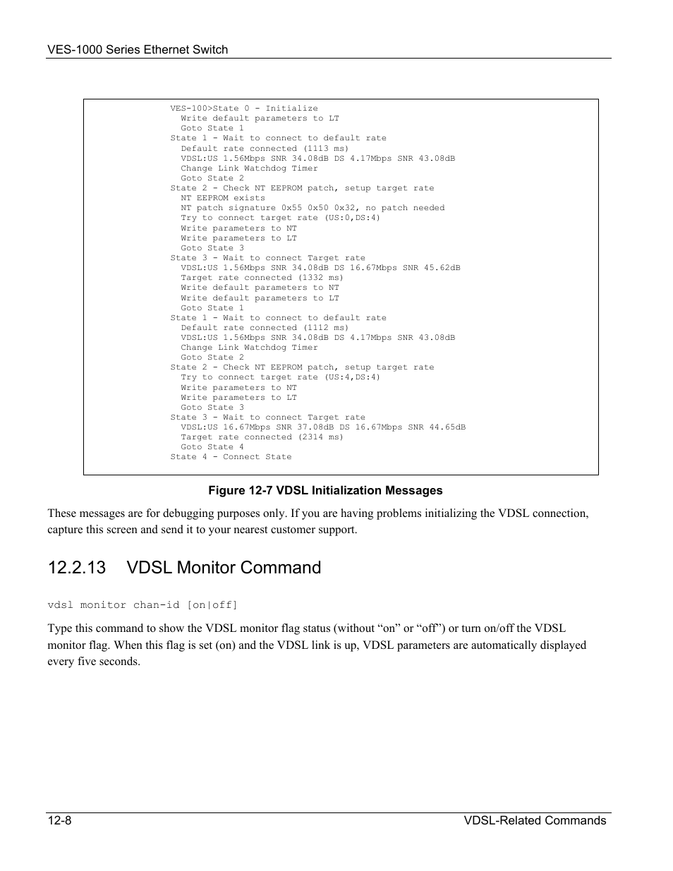 13 vdsl monitor command | ZyXEL Communications VES-1000 User Manual | Page 116 / 155