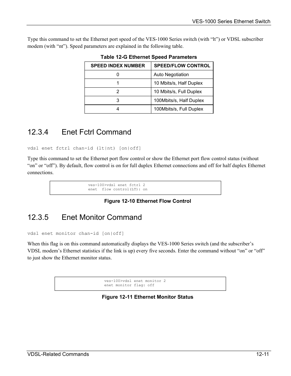 4 enet fctrl command, 5 enet monitor command | ZyXEL Communications VES-1000 User Manual | Page 119 / 155