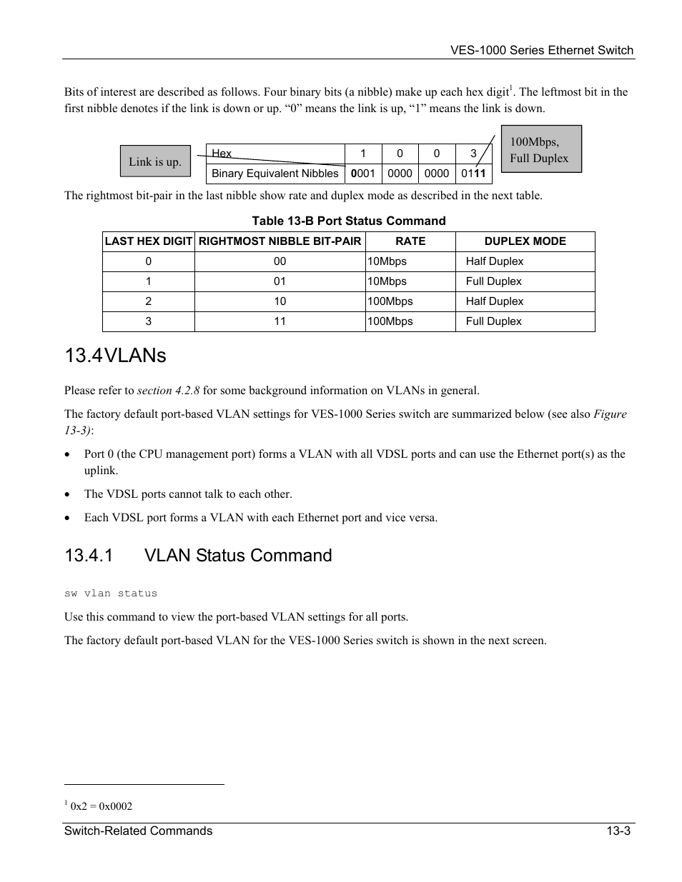 4 vlans, 1 vlan status command | ZyXEL Communications VES-1000 User Manual | Page 123 / 155