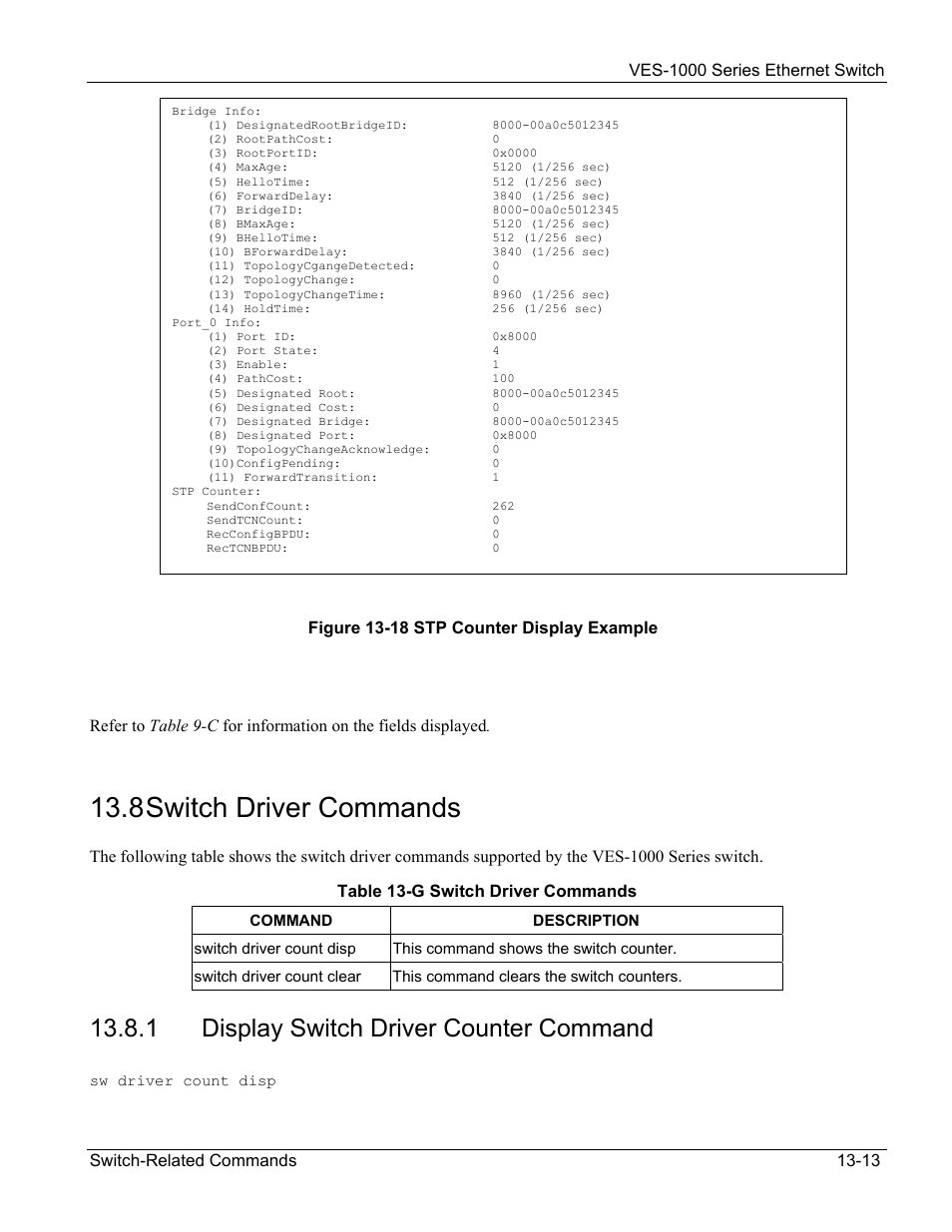 8 switch driver commands, 1 display switch driver counter command | ZyXEL Communications VES-1000 User Manual | Page 133 / 155