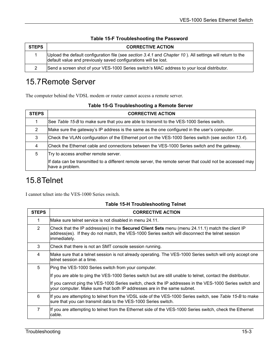 7 remote server, 8 telnet | ZyXEL Communications VES-1000 User Manual | Page 141 / 155