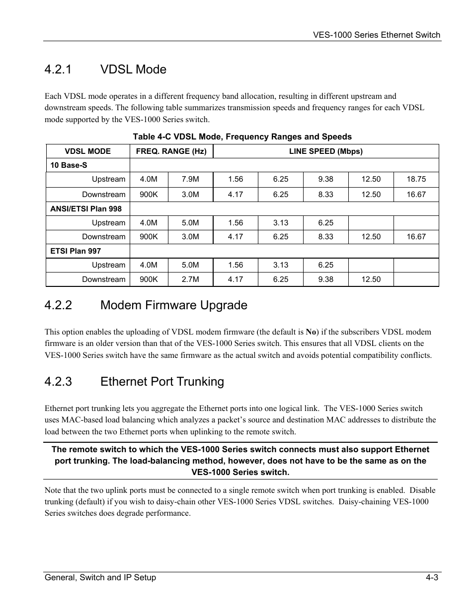 1 vdsl mode, 2 modem firmware upgrade, 3 ethernet port trunking | ZyXEL Communications VES-1000 User Manual | Page 41 / 155