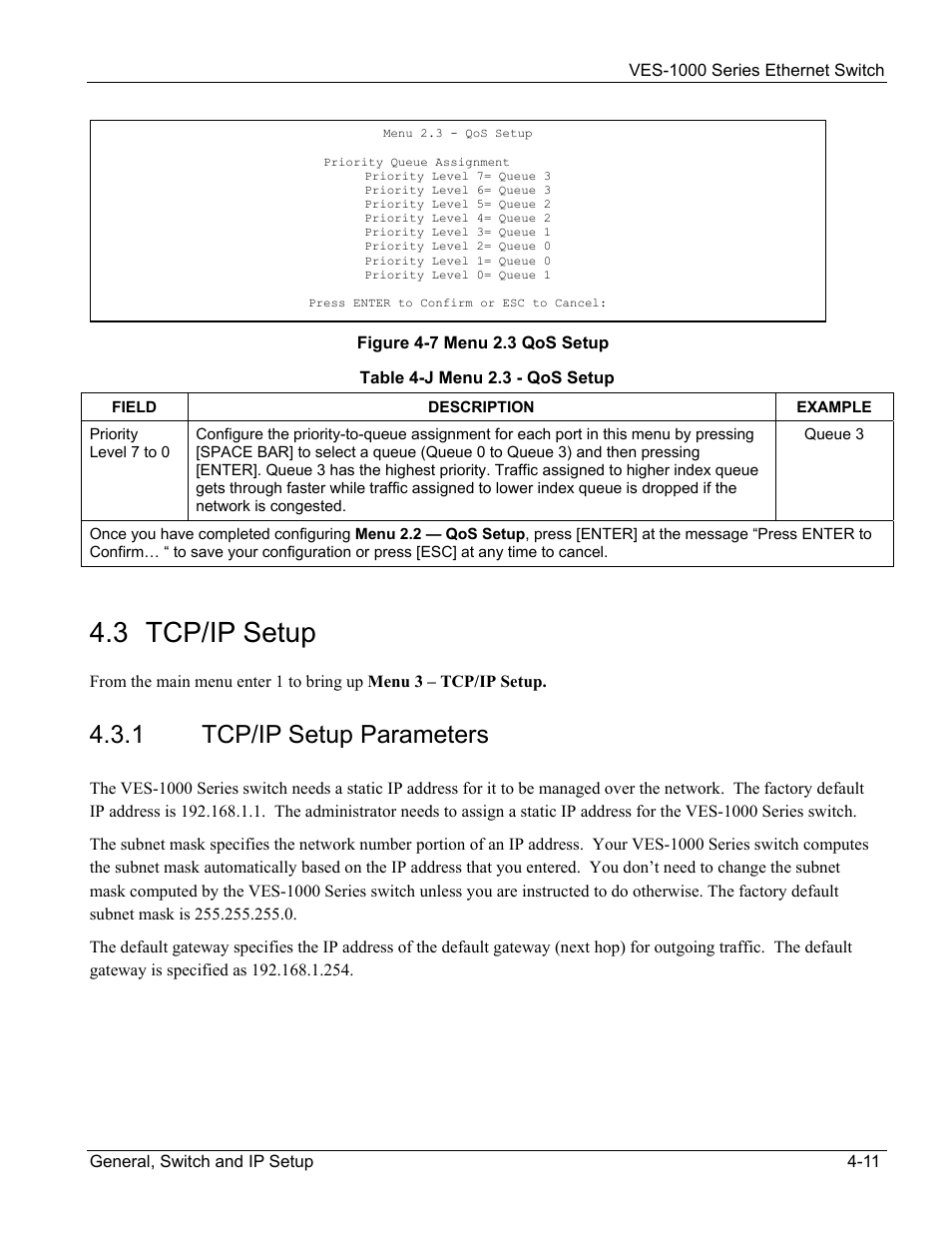 3 tcp/ip setup, 1 tcp/ip setup parameters | ZyXEL Communications VES-1000 User Manual | Page 49 / 155