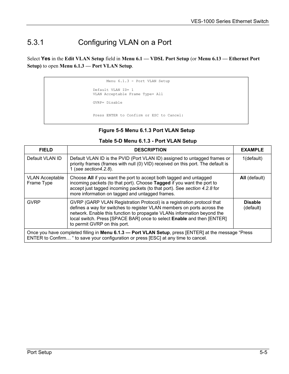1 configuring vlan on a port | ZyXEL Communications VES-1000 User Manual | Page 55 / 155