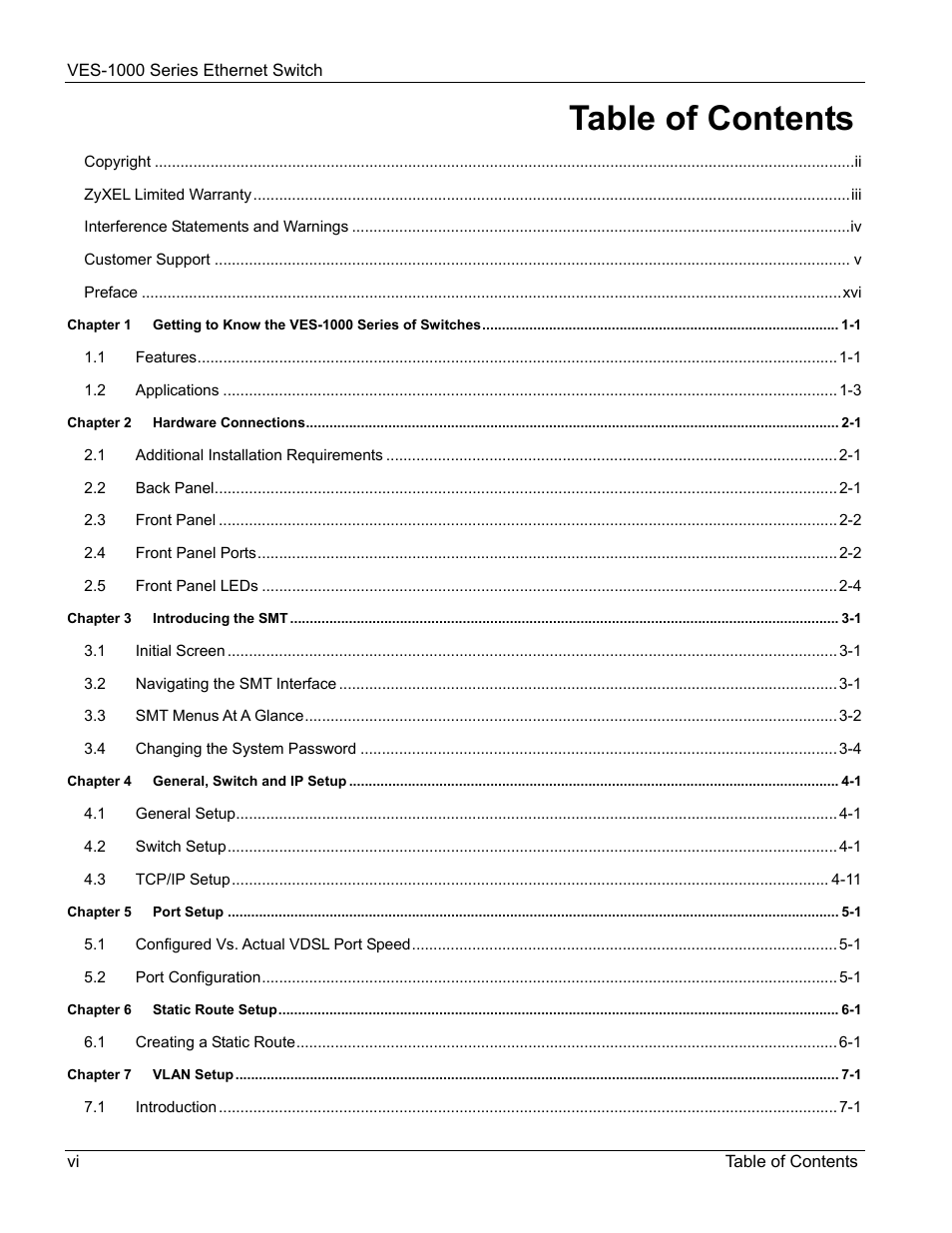 ZyXEL Communications VES-1000 User Manual | Page 6 / 155