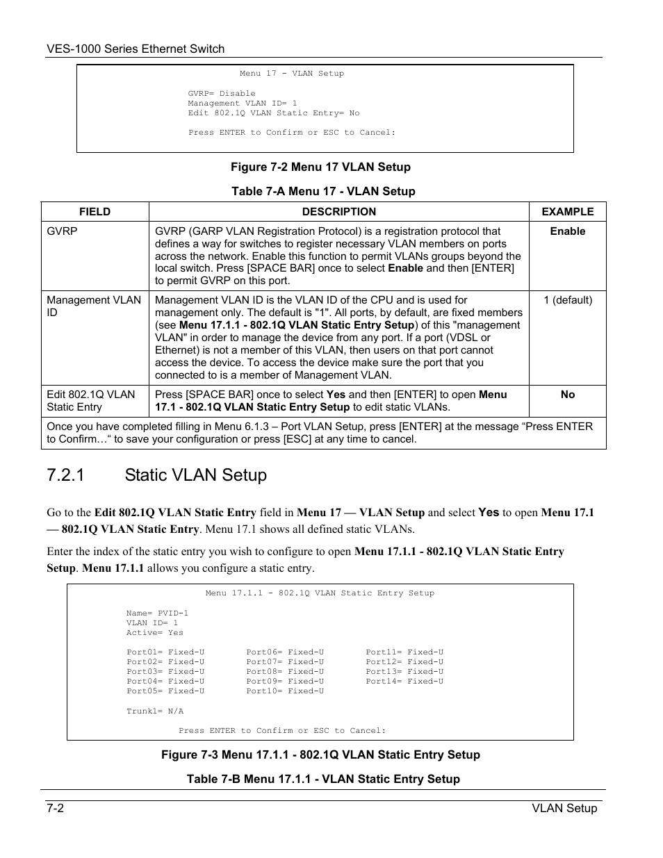 1 static vlan setup | ZyXEL Communications VES-1000 User Manual | Page 62 / 155