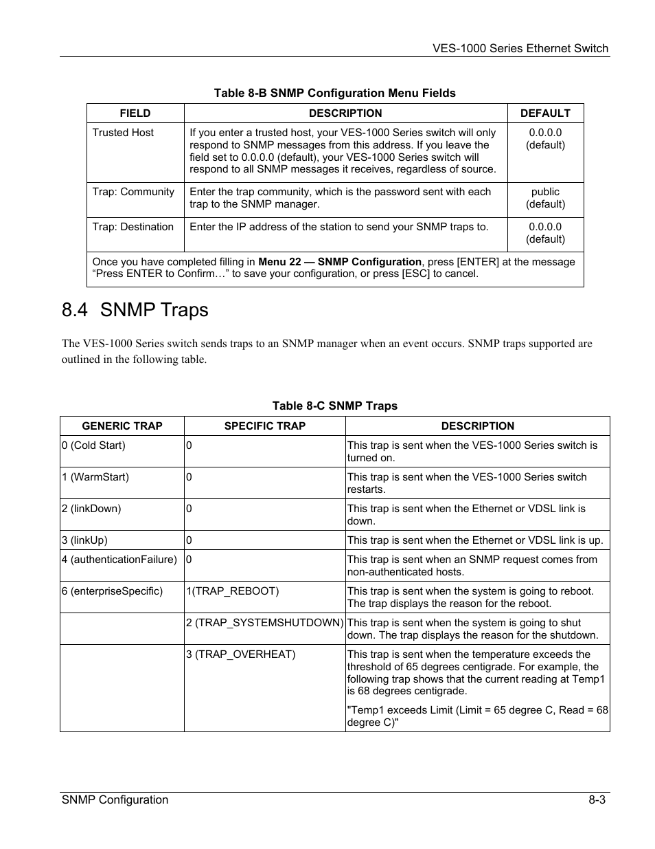 4 snmp traps | ZyXEL Communications VES-1000 User Manual | Page 67 / 155