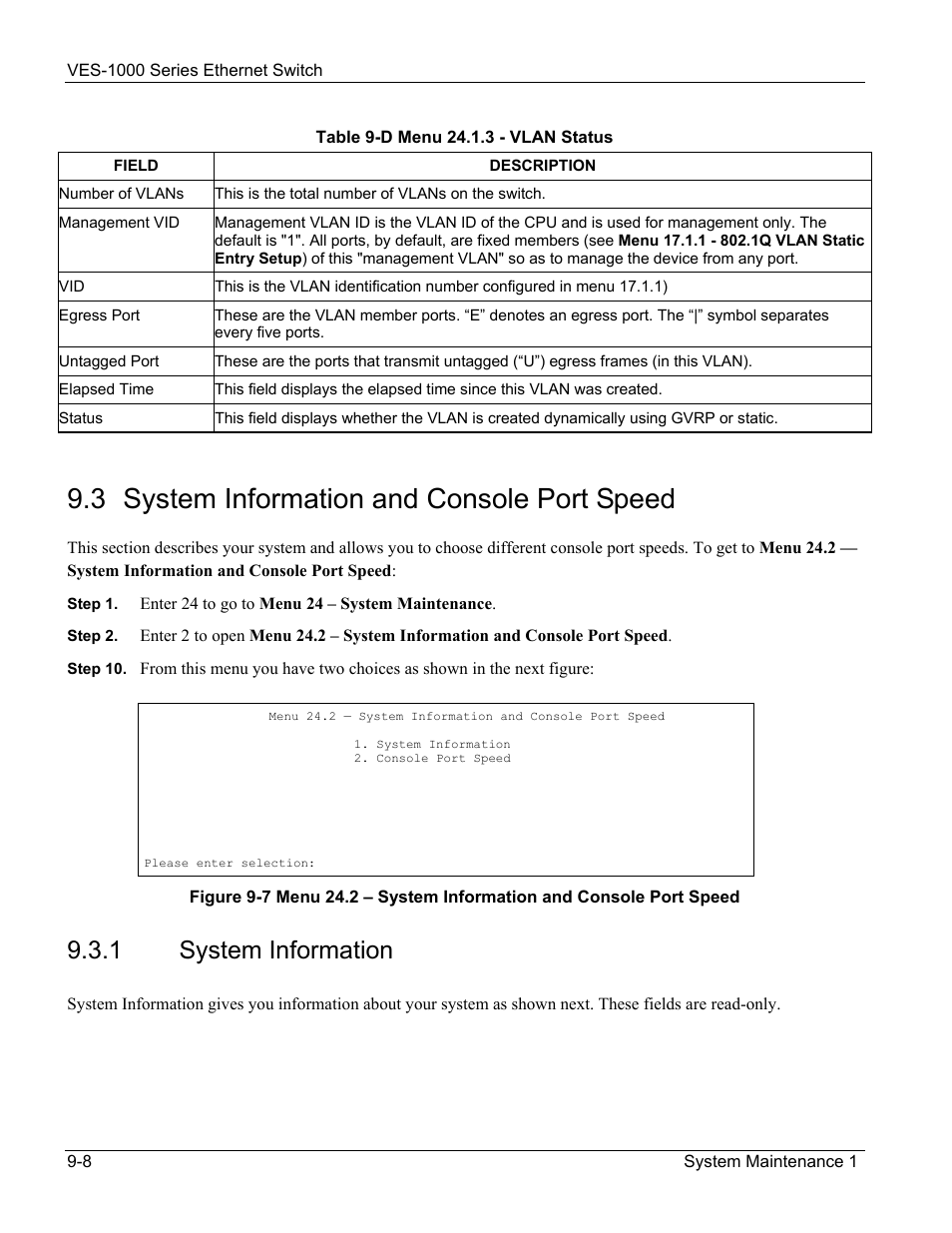 3 system information and console port speed, 1 system information | ZyXEL Communications VES-1000 User Manual | Page 78 / 155