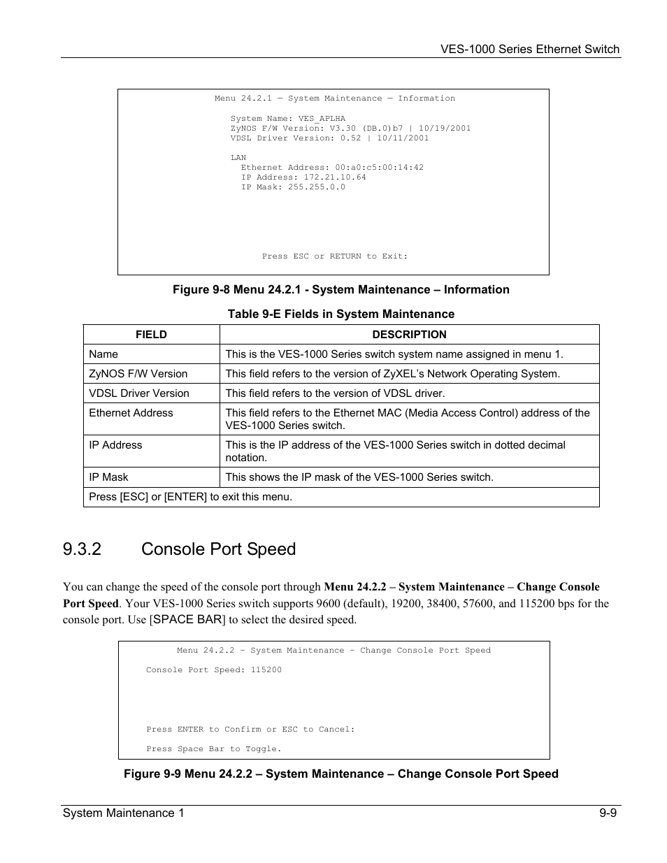 2 console port speed | ZyXEL Communications VES-1000 User Manual | Page 79 / 155