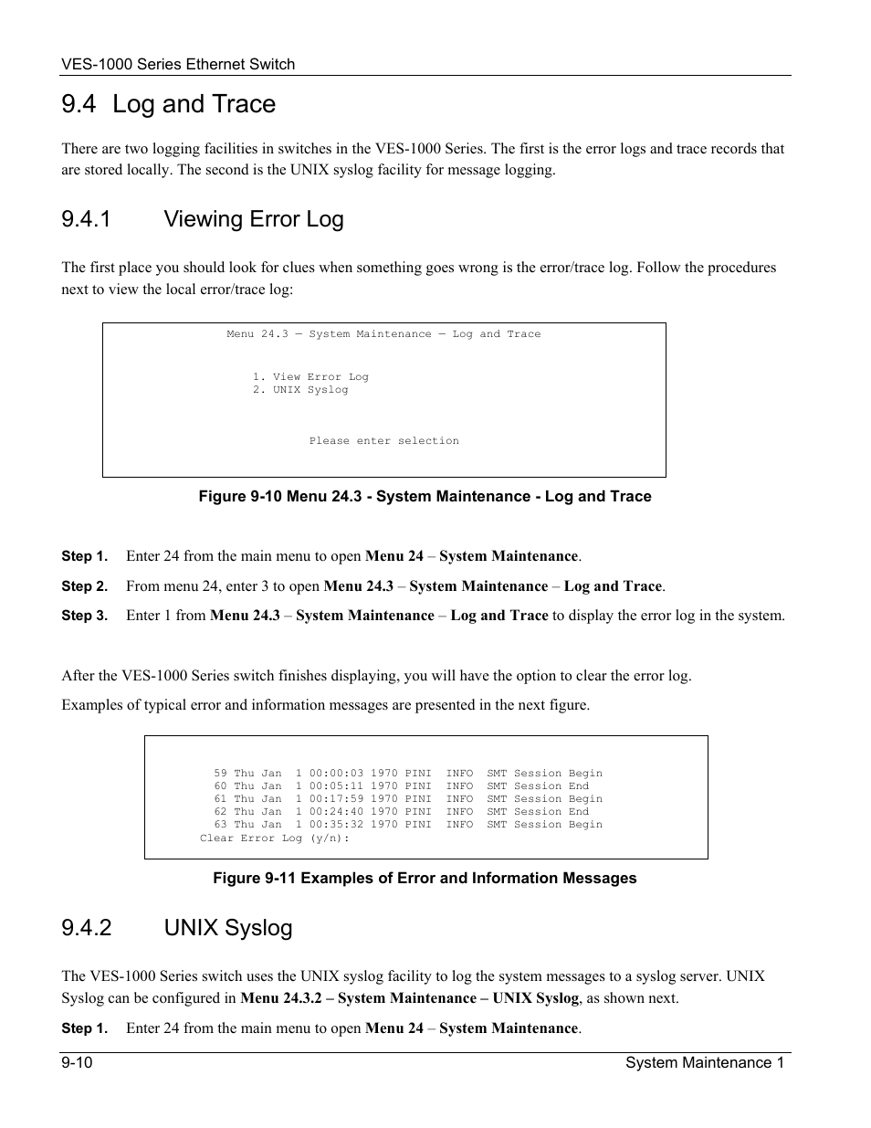 4 log and trace, 1 viewing error log, 2 unix syslog | ZyXEL Communications VES-1000 User Manual | Page 80 / 155