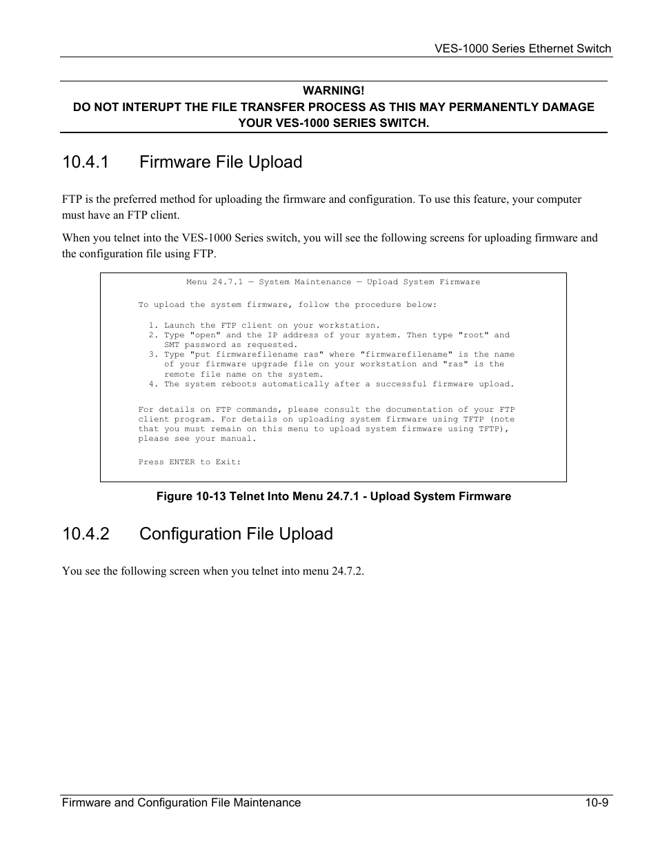 1 firmware file upload, 2 configuration file upload | ZyXEL Communications VES-1000 User Manual | Page 93 / 155