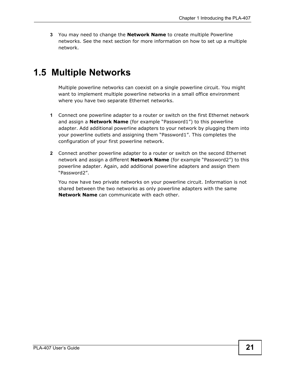 5 multiple networks | ZyXEL Communications PLA-407 User Manual | Page 21 / 94