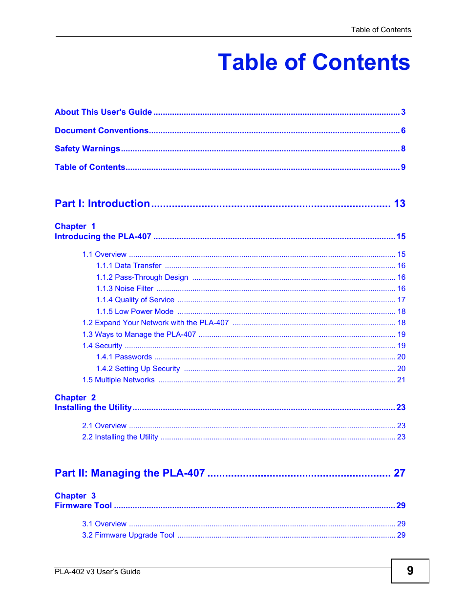 ZyXEL Communications PLA-407 User Manual | Page 9 / 94