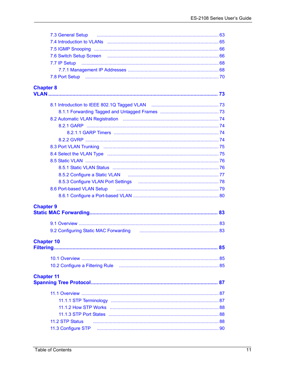 ZyXEL Communications ES-2108 User Manual | Page 11 / 224