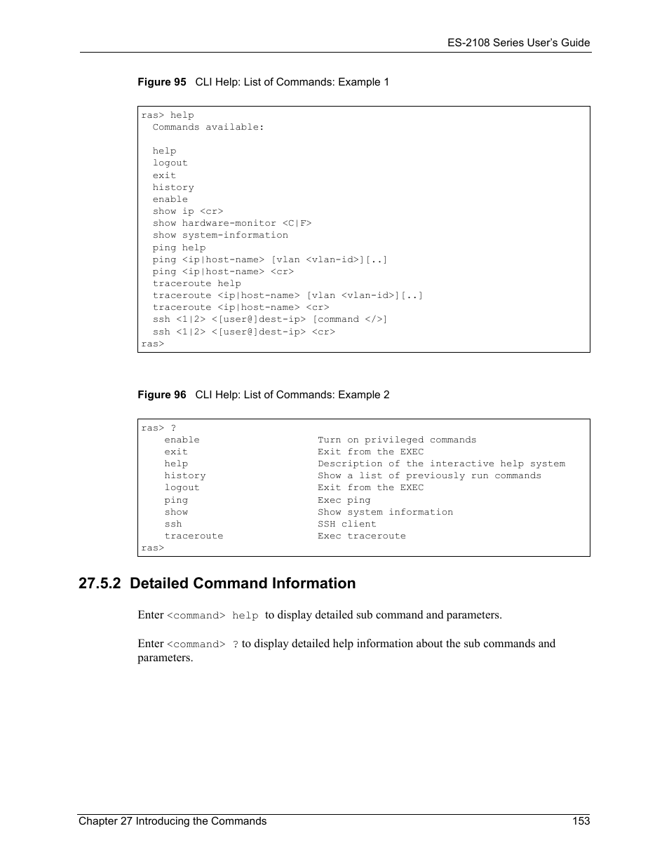 2 detailed command information | ZyXEL Communications ES-2108 User Manual | Page 153 / 224