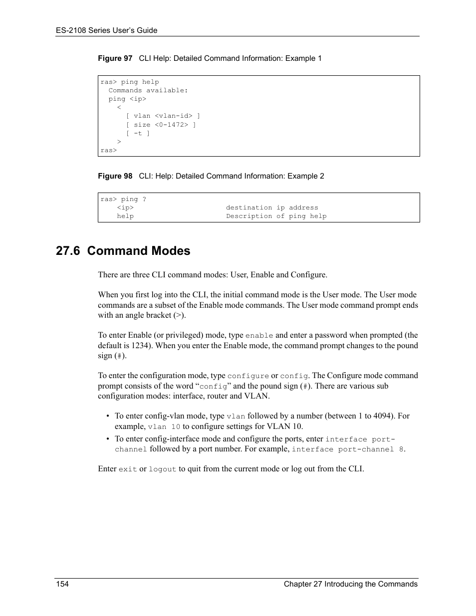 6 command modes | ZyXEL Communications ES-2108 User Manual | Page 154 / 224