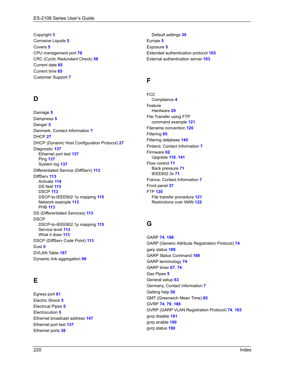 ZyXEL Communications ES-2108 User Manual | Page 220 / 224