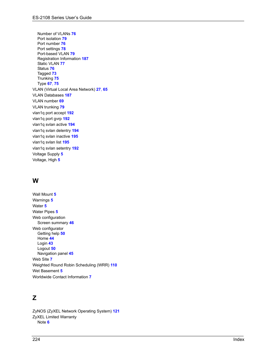 ZyXEL Communications ES-2108 User Manual | Page 224 / 224