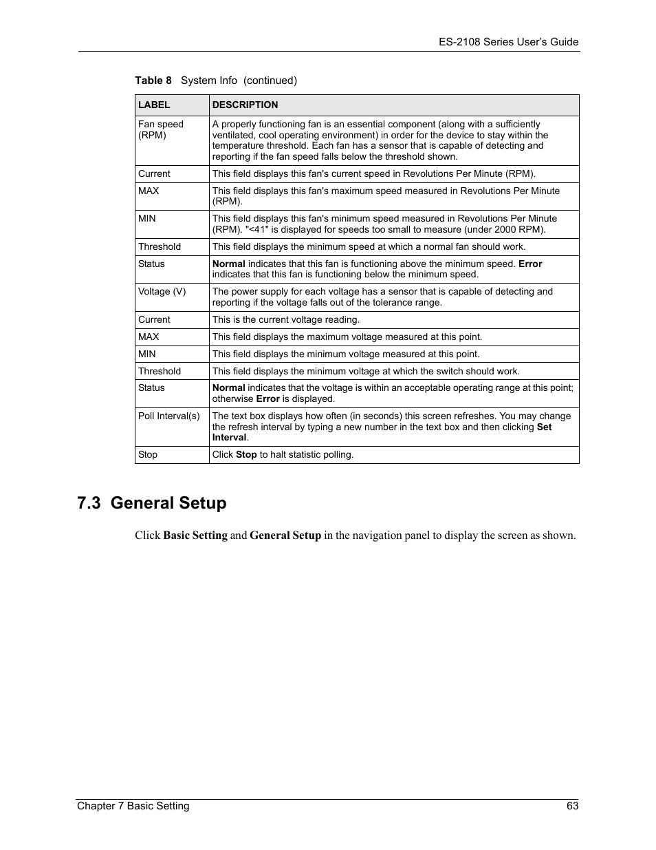 3 general setup | ZyXEL Communications ES-2108 User Manual | Page 63 / 224