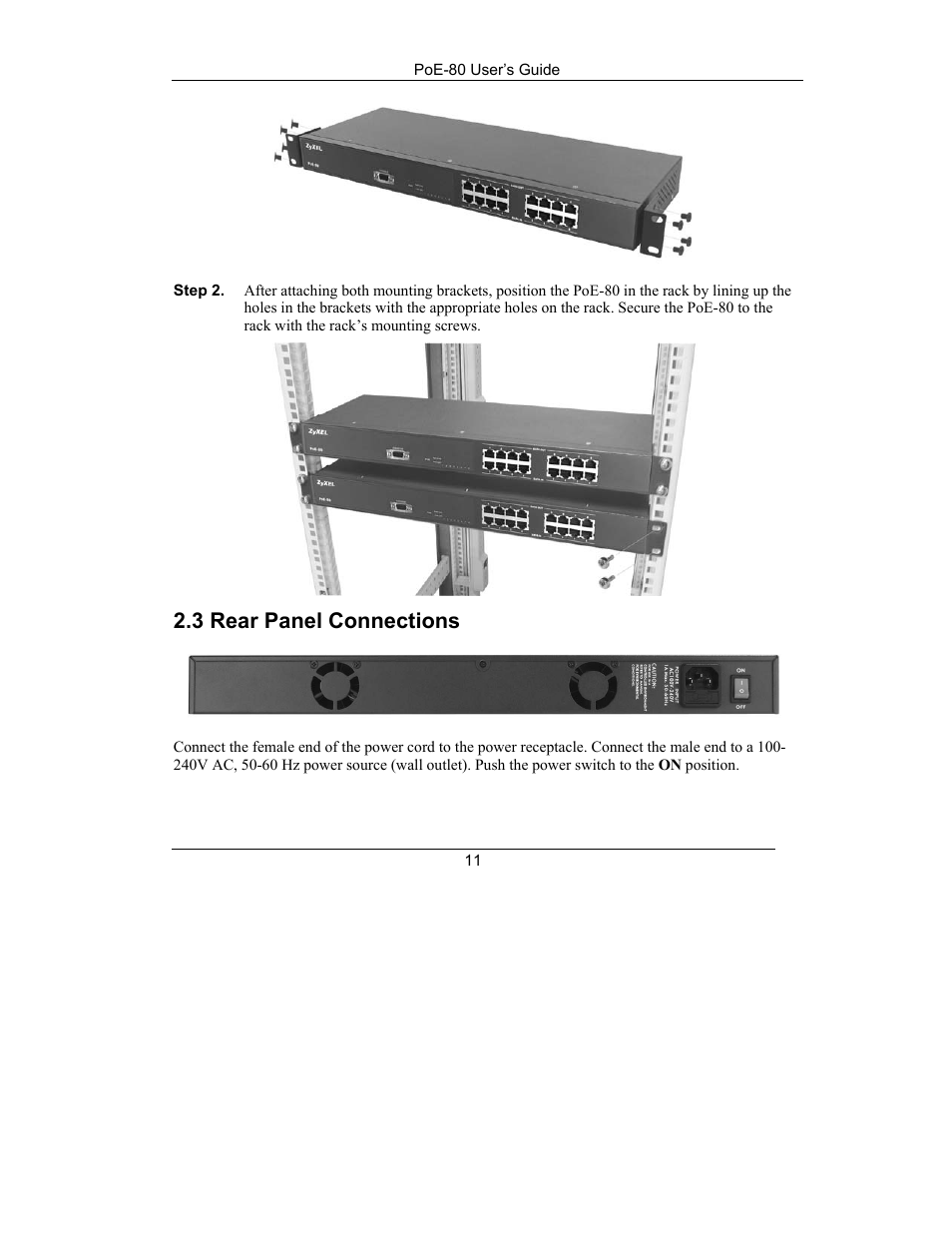 Rear panel connections, 3 rear panel connections | ZyXEL Communications PoE-80 User Manual | Page 11 / 23