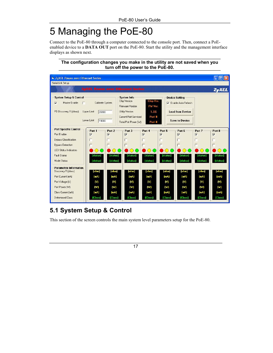 Managing the poe-80, System setup & control, 5 managing the poe-80 | ZyXEL Communications PoE-80 User Manual | Page 17 / 23