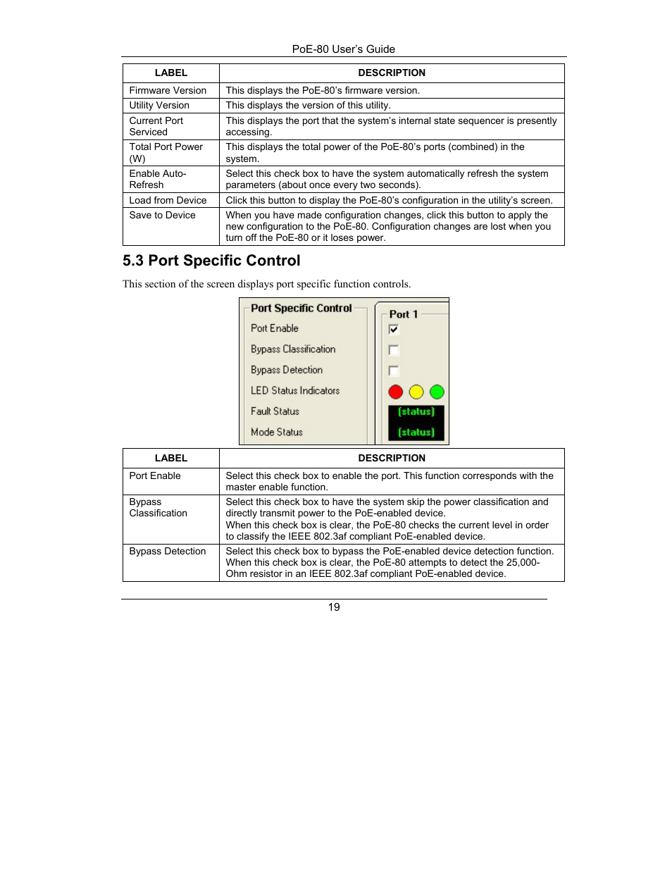 Port specific control, 3 port specific control | ZyXEL Communications PoE-80 User Manual | Page 19 / 23