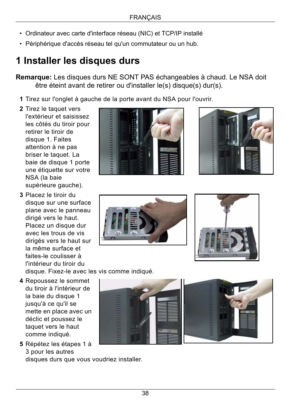 1 installer les disques durs | ZyXEL Communications NSA-2400 User Manual | Page 39 / 107