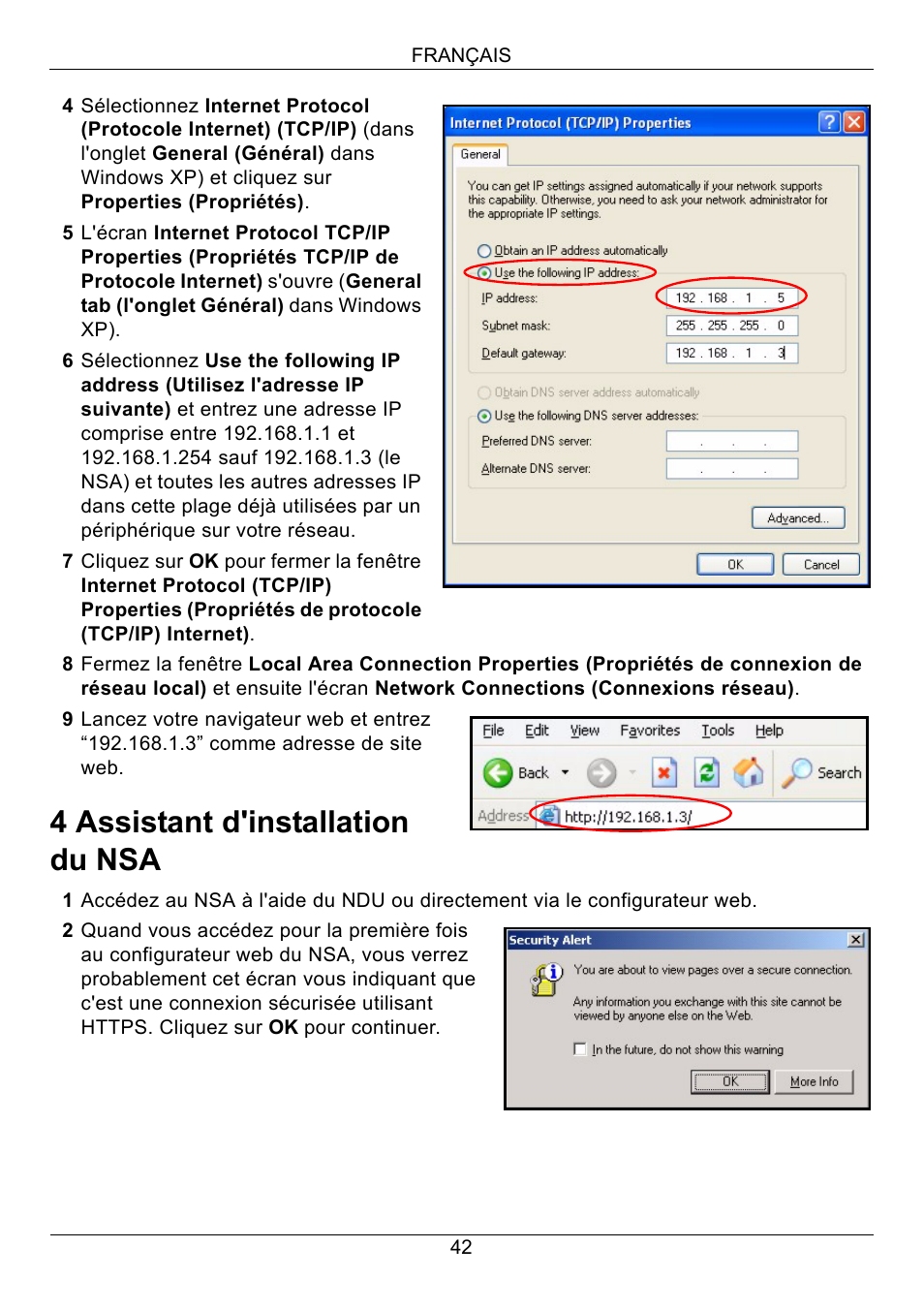 Section 4, 4 assistant d'installation du nsa | ZyXEL Communications NSA-2400 User Manual | Page 43 / 107