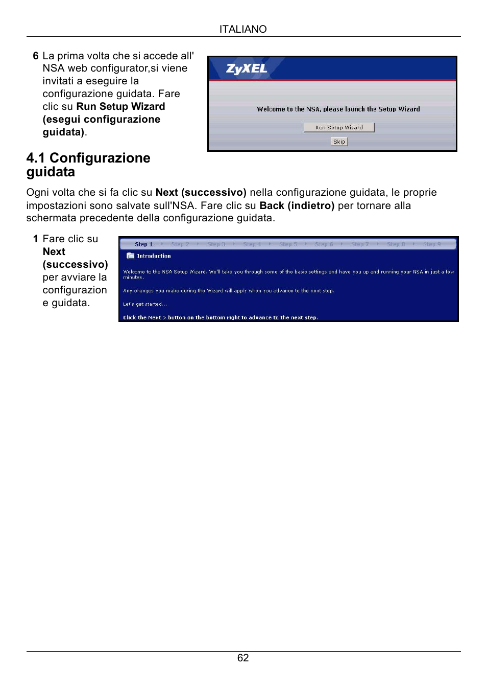 1 configurazione guidata | ZyXEL Communications NSA-2400 User Manual | Page 63 / 107