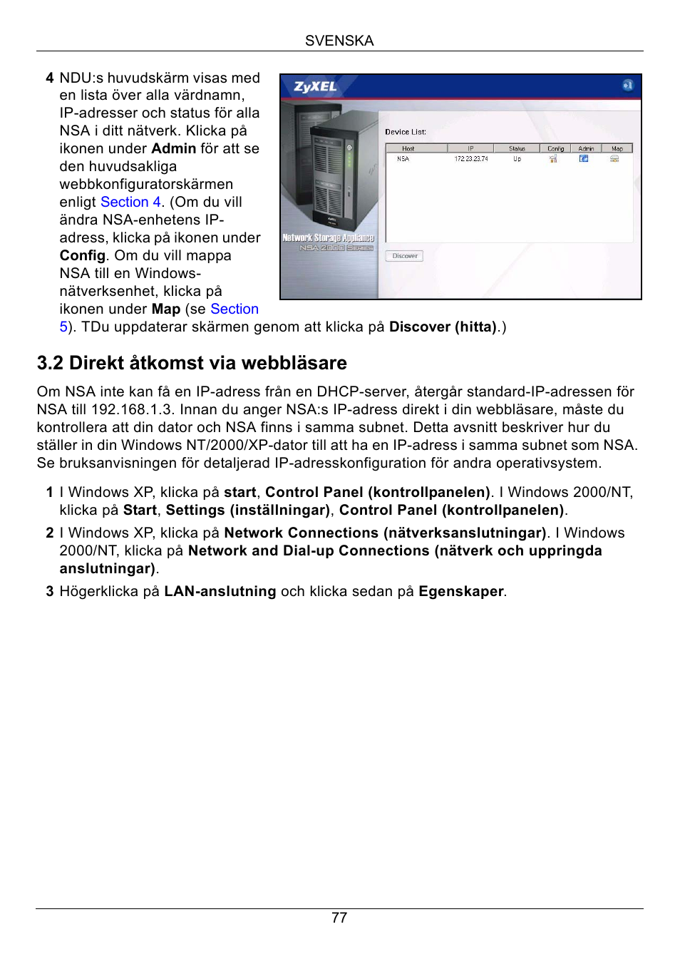 2 direkt åtkomst via webbläsare | ZyXEL Communications NSA-2400 User Manual | Page 78 / 107