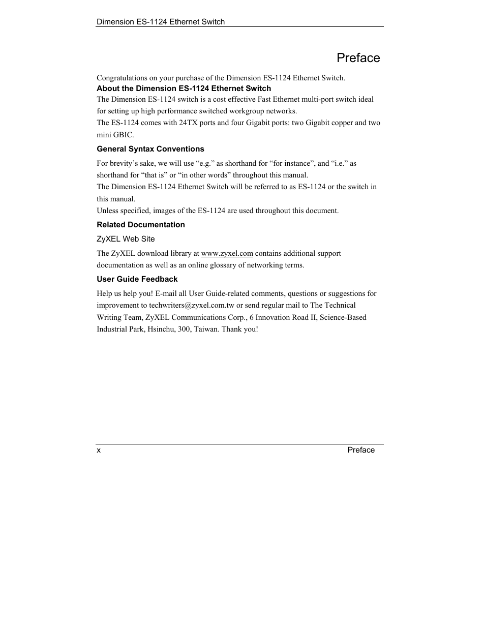 Preface | ZyXEL Communications ES-1124 User Manual | Page 9 / 30