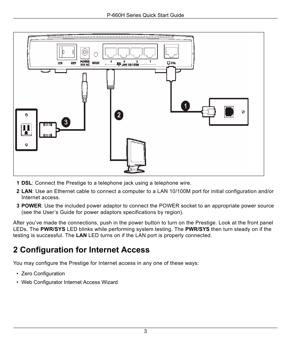 2 configuration for internet access | ZyXEL Communications P-660H Series User Manual | Page 3 / 9