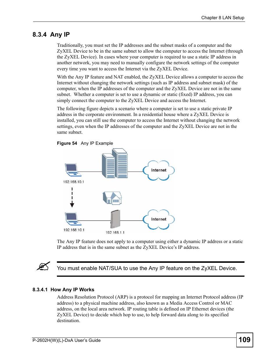 4 any ip, Figure 54 any ip example | ZyXEL Communications P-2602H User Manual | Page 109 / 465