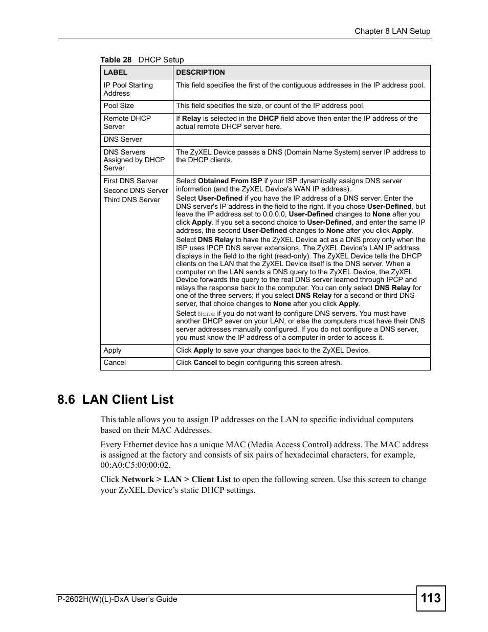6 lan client list | ZyXEL Communications P-2602H User Manual | Page 113 / 465