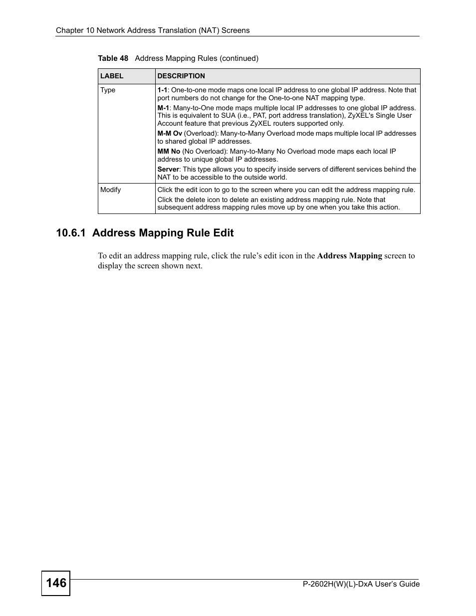 1 address mapping rule edit | ZyXEL Communications P-2602H User Manual | Page 146 / 465