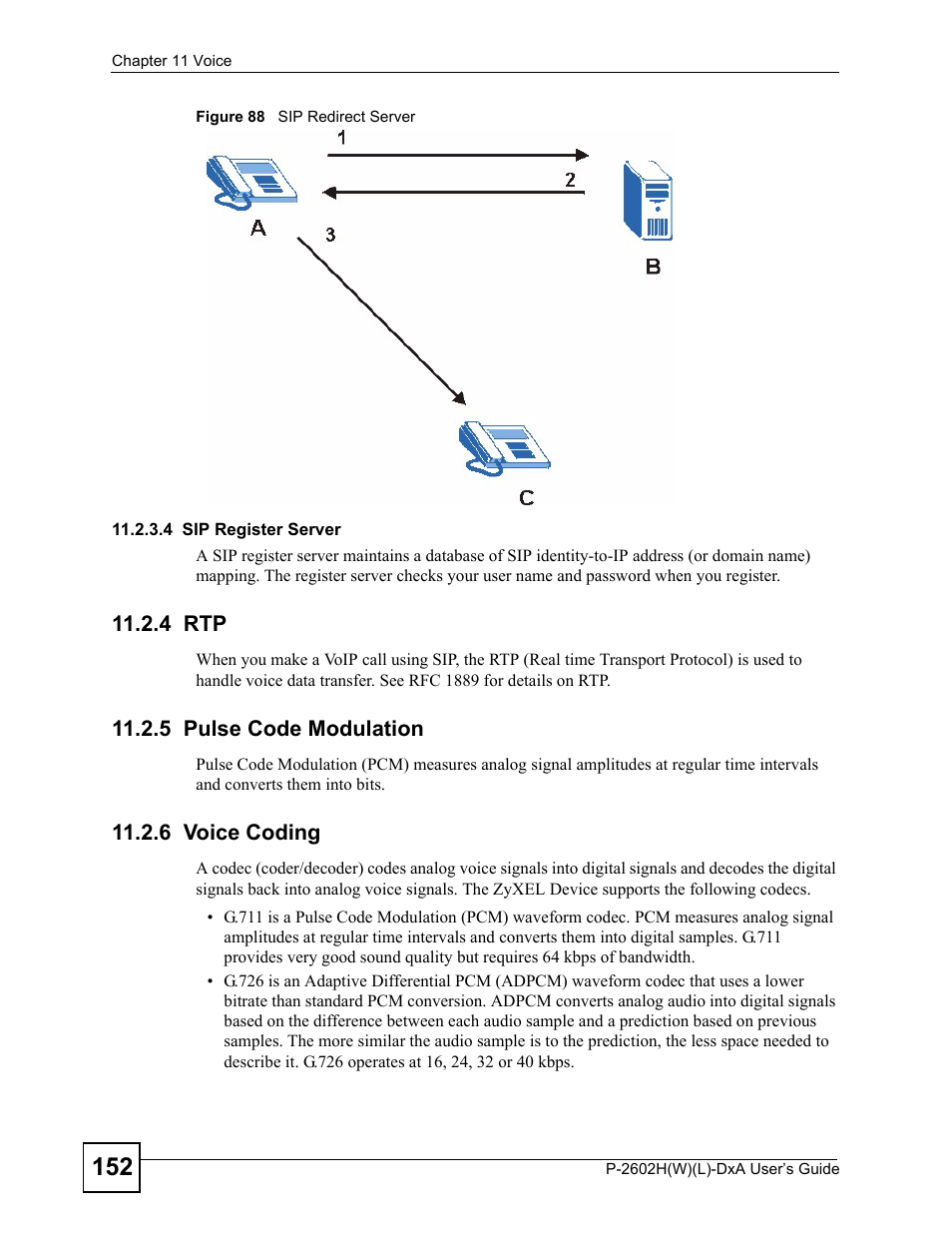 4 rtp, 5 pulse code modulation, 6 voice coding | Figure 88 sip redirect server | ZyXEL Communications P-2602H User Manual | Page 152 / 465