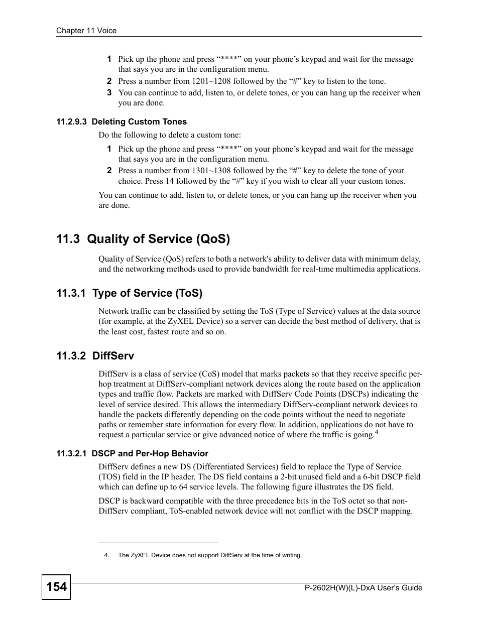 3 quality of service (qos), 1 type of service (tos), 2 diffserv | 1 type of service (tos) 11.3.2 diffserv | ZyXEL Communications P-2602H User Manual | Page 154 / 465