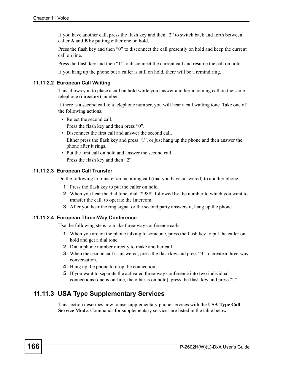 3 usa type supplementary services | ZyXEL Communications P-2602H User Manual | Page 166 / 465