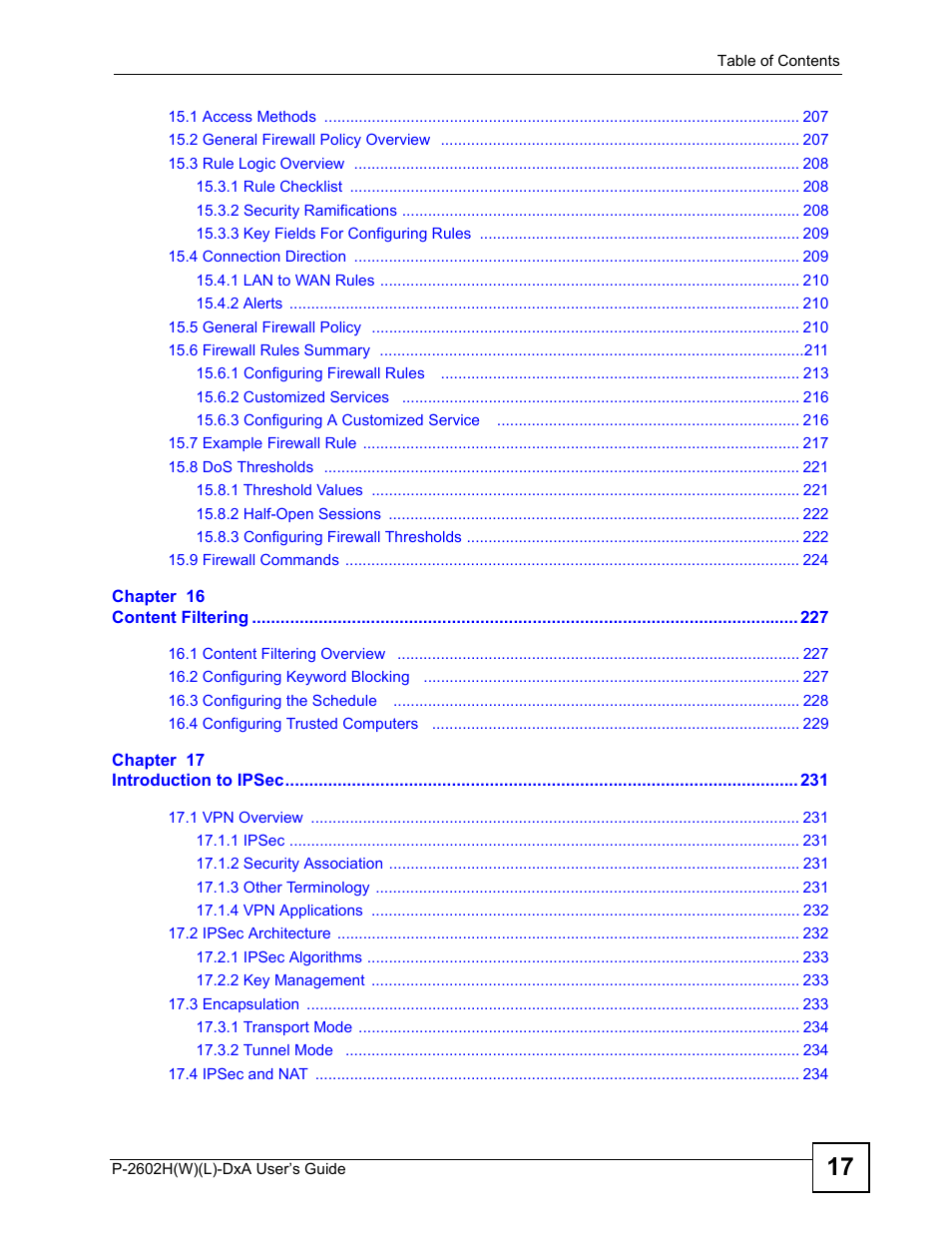 ZyXEL Communications P-2602H User Manual | Page 17 / 465